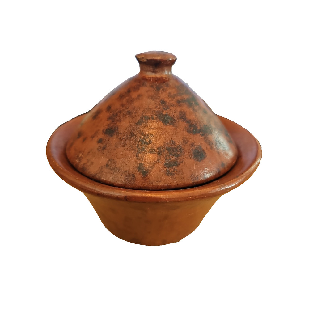 Artisan Made Clay Bowl With Lid Brown and Black 7 Inch Diameter NOTE!!
